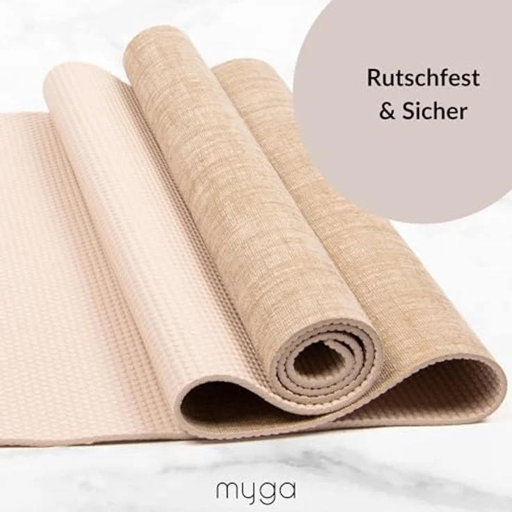 Myga Jute Yogamatte, rutschfest und langlebig, 5 mm dick, ideal für Yoga, Pilates & Fitnessübungen, tragbar, 183 cm x 61 cm, beige – Bild 5