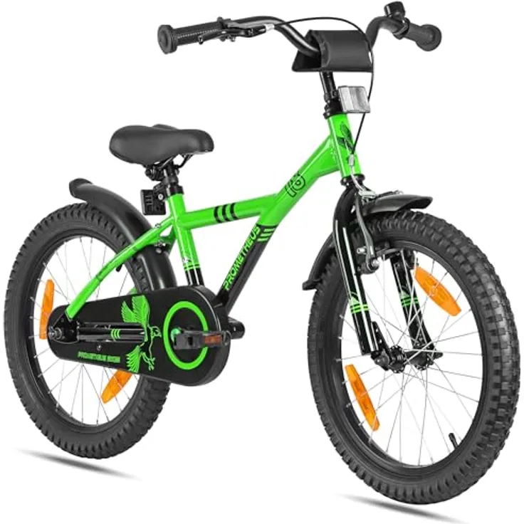 PROMETHEUS BICYCLES HAWK 18 Zoll Kinderfahrrad, 1 Gang, Rücktrittbremse, tiefer Einstieg, für Jungen und Mädchen, TÜV-zertifiziert, stabiler Stahlrahmen, verstellbarer Lenker und Sattel