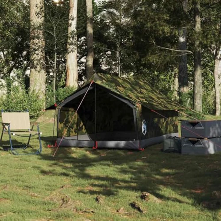 vidaXL Campingzelt 2 Personen Tarnmuster, wasserdichtes Outdoor Zelt mit Insektenschutz und praktischem E-Anschluss – Bild 4