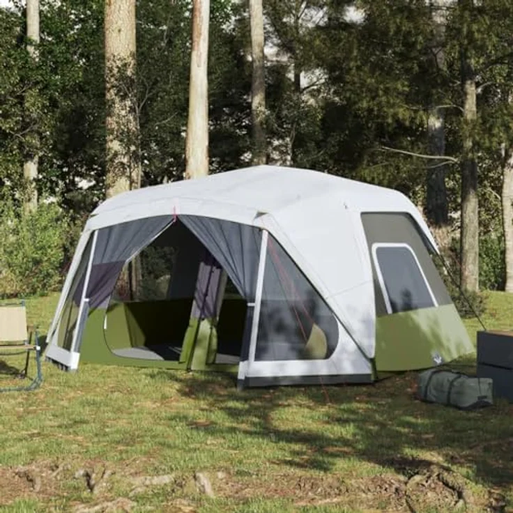 vidaXL Familienzelt, Campingzelt mit LED, Gruppenzelt für 10 Personen Quick Release, Hellblau – Bild 2