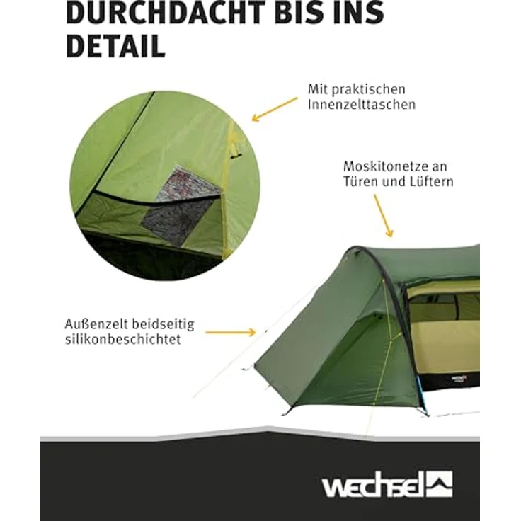 Wechsel Pioneer Tunnelzelt, 2 Personen, 2,1 kg, 3000 mm Wassersäule, zwei Eingänge, 110 cm Stehhöhe – Bild 4