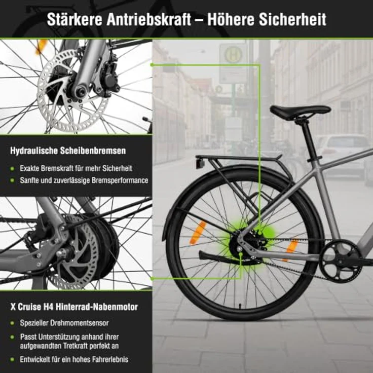 SachsenRAD City E-Bike C3M Roma II, 28" Ultraleichtes Elektrofahrrad mit Riemenantrieb, 6km/h Schiebehilfe, KI-Unterstützung, Grau, für Damen/Herren – Bild 6