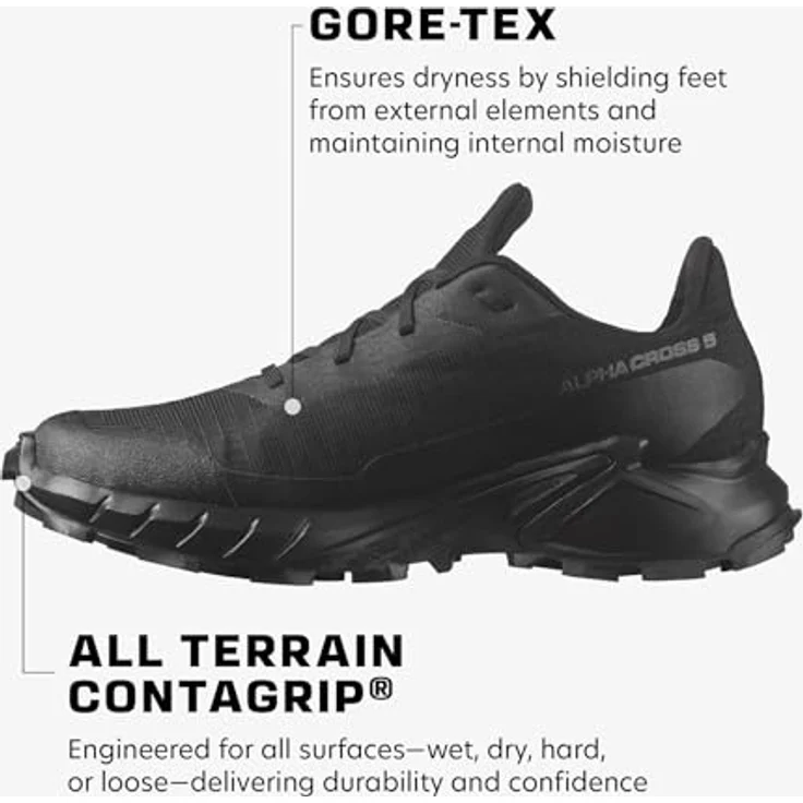 Salomon Alphacross 5 GTX Damen Wanderschuh, wasser- und winddicht mit GORE-TEX, Schwarz, Größe 4.5 – Bild 5