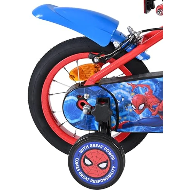 Volare Marvel Spider-Man Kinderfahrrad 12" für 3–5 Jahre | Hand- & Rücktrittbremse, abnehmbare Stützräder, Kettenschutz, reflektierende Komponenten, verstellbarer Sattel| optimal für Jungen & Mädchen – Bild 3
