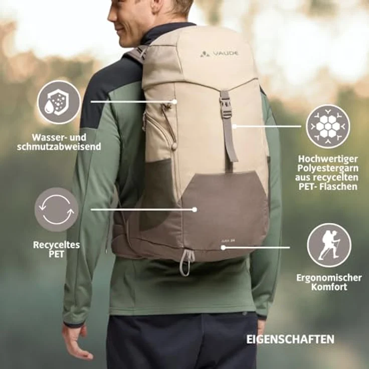 VAUDE Jura 24, Wanderrucksack 24L mit atmungsaktivem Rücken, Trinksystem-Fach und flexiblen Außentaschen – ideal für Tageswanderungen – Bild 3