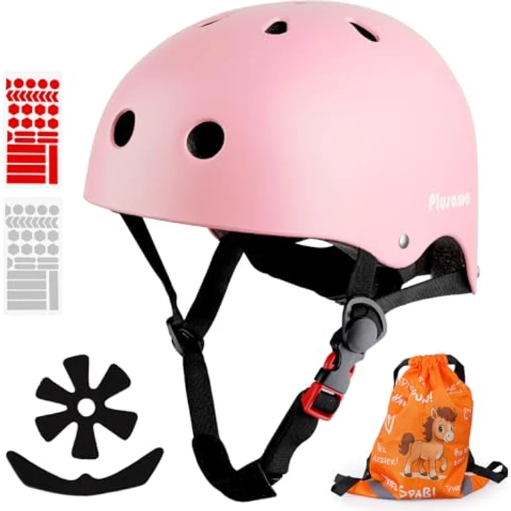 Tacklife PA-902 Kinder Fahrradhelm EN1078 CE-zertifiziert, verstellbarer Kinnriemen, 3D DIY & reflektierende Aufkleber, unisex, weiß/pink/blau – Bild 1