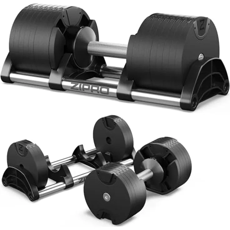 ZIPRO verstellbare Hanteln Round, rutschfestes Kurzhantel 36 kg, einstellbare Gewichte, 16 Einstellungen, von 2 bis 36 kg Gewicht System, runde Form, Home Gym, Fitnessstudio, schwarz