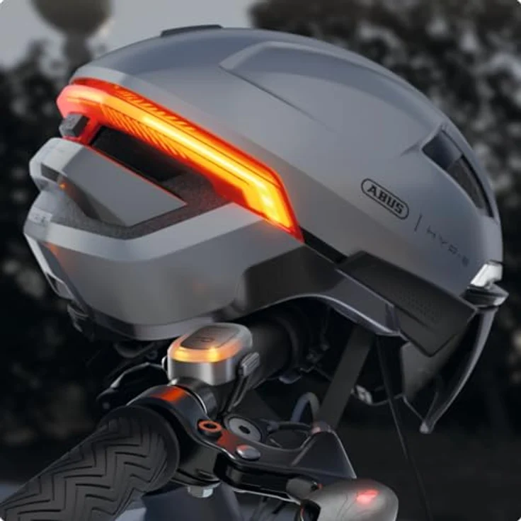 ABUS Fahrradhelm HYP-E B.LACE - mit Front-, Rück- und Blinklicht, kabellosem Bremslicht, Visier und Ohrenschützern - für Fahrrad, E-Bike und S-Pedelec - Grau, Größe M (54-58 cm) – Bild 6
