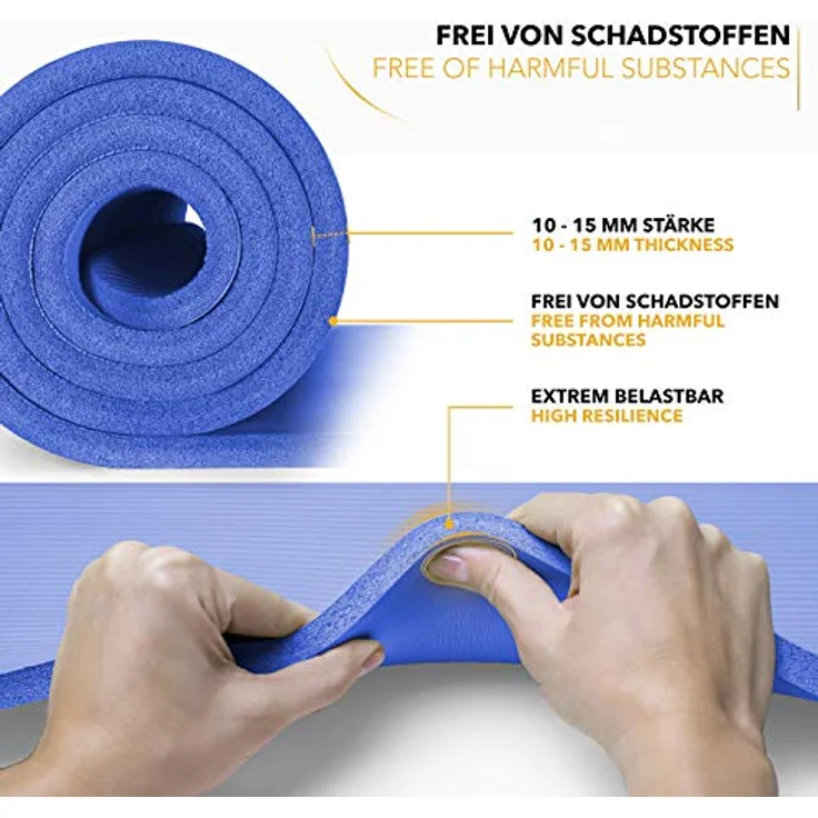 TRESKO Yogamatte, Phthalatfrei, rutschfest, 185 x 60 x 1,5 cm, Dunkelblau mit Tragegurt – Bild 3