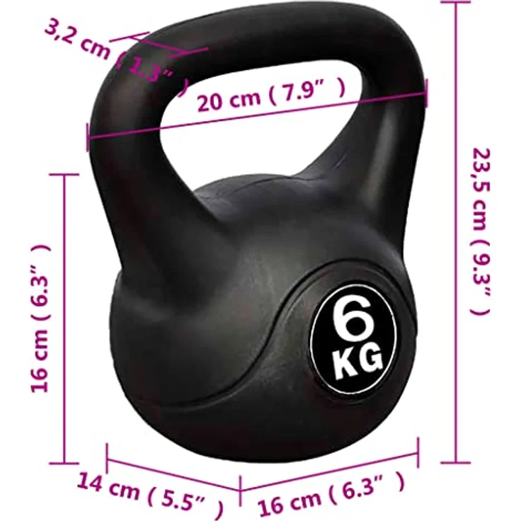 vidaXL Kettlebell 6KG, Kugelhantel aus Beton mit Kunststoffbeschichtung, Schutz für Fußboden – Bild 4