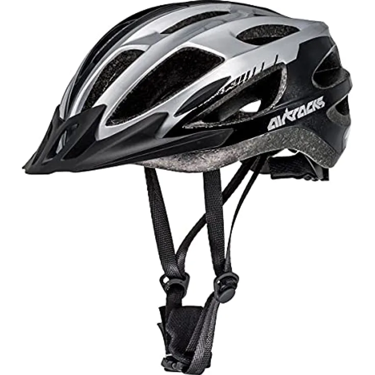Airtracks Fahrradhelm Master RD-10, In-Mould Technik, Schwarz Silber, Größe S/M (54cm-58cm), Unisex, 273g mit 20 Belüftungsöffnungen
