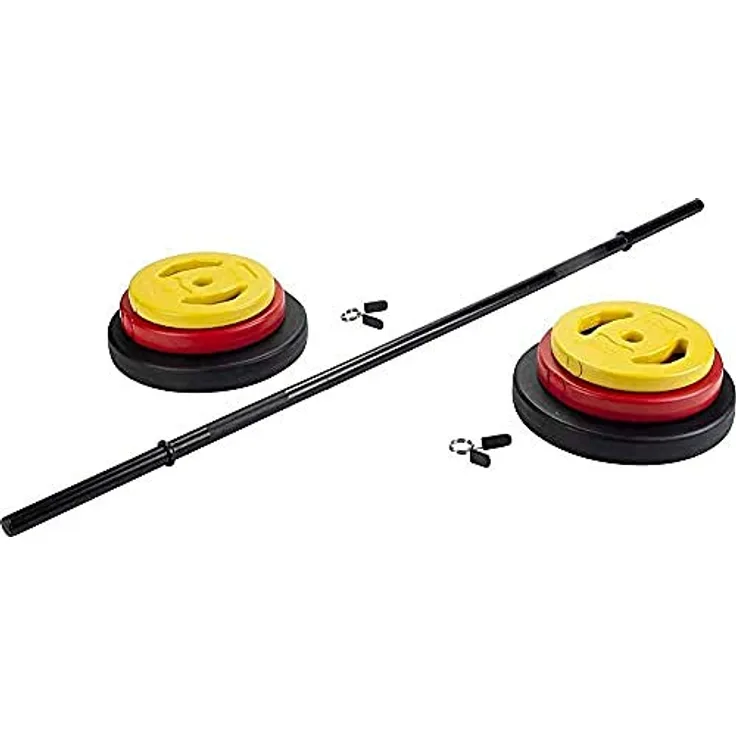 Pure2Improve Cement Langhantel-Set 20kg, Beton, 130 cm Barbell, Hantelscheiben, bunt