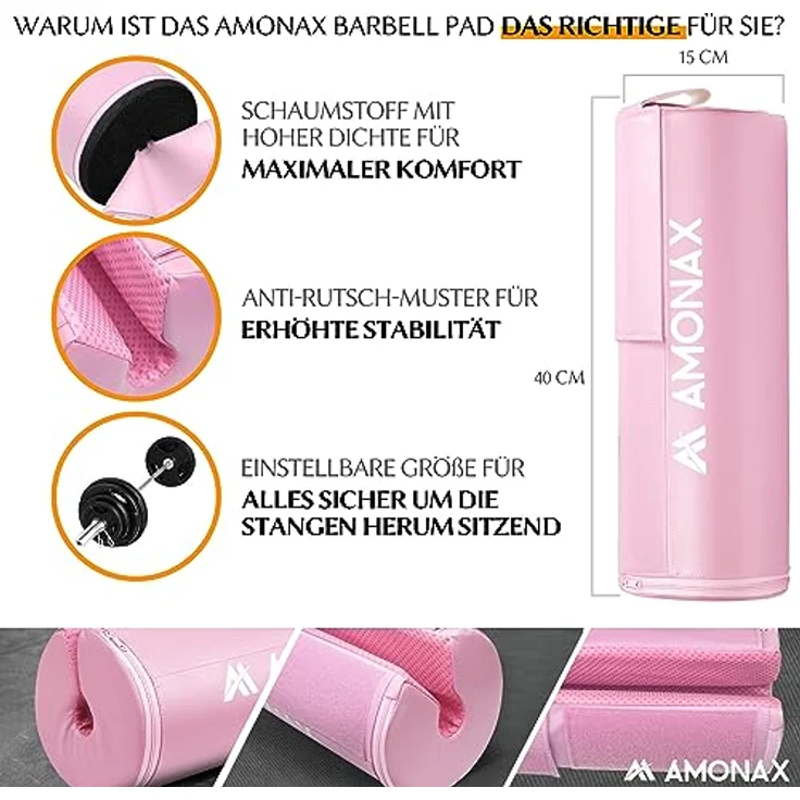 AMONAX Hip Thrust Langhantel Polster, Extra Dicke Barbell Pad, Strapazierfähiges Gym Zubehör, Fitness Polster für langhantel, langhantelpolsterung für Fitness Zubehör Damen und Herren (Rosa) – Bild 3