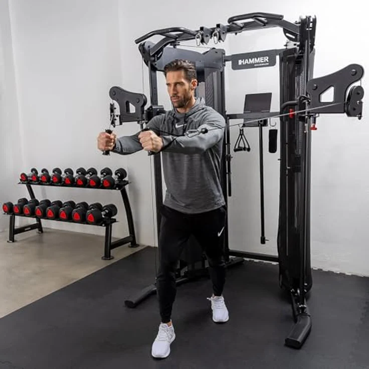 HAMMER Kraftstation Autark 9.0, kompakte Fitnessstation mit Doppel-Seilzugsystem, 2 x 80 kg Gewichtsblöcke und Zubehör-Set für effektives Training zu Hause – Bild 2
