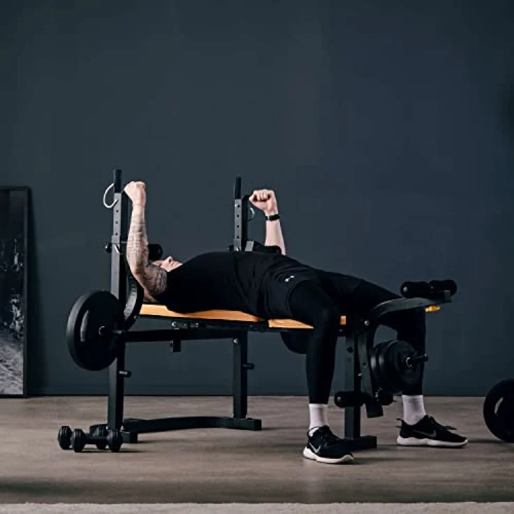 SportPlus I multifunktionale Hantelbank I Langhantel Hantelbank, verstellbar und klappbar, max 100 kg, blau SP-WB-003-B – Bild 3