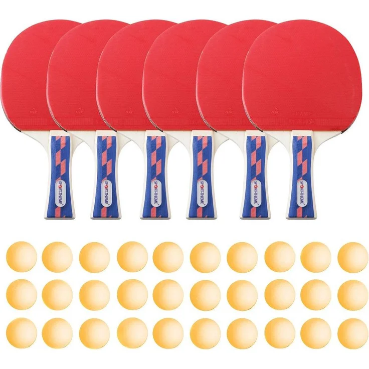 Sport-Thieme Tischtennisschläger-Set „Champion“, 6 robuste Schläger mit 30 hochwertigen Trainingsbällen