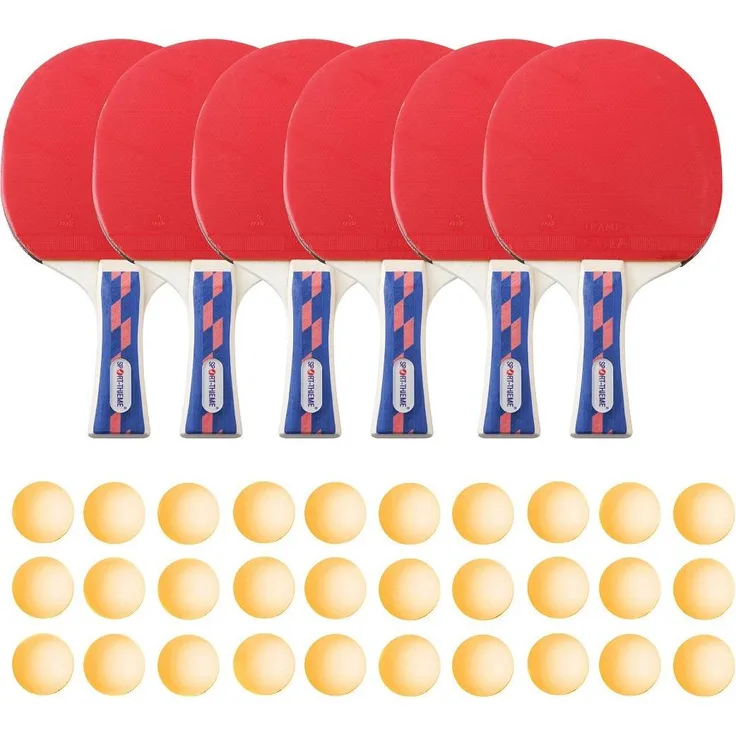 Sport-Thieme Tischtennisschläger-Set „Champion“, 6 robuste Schläger mit 30 hochwertigen Trainingsbällen