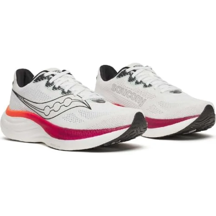 Saucony RIDE 19 Herren Laufschuhe, White/Crimson, Atmungsaktives Mesh, PWRRUN+ Zwischensohle, 8 mm Sprengung, optimal für Normalpronierer – Bild 2