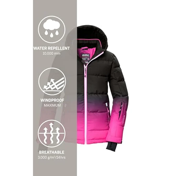 Killtec Ksw 330 Grls Ski Qltd Jckt, dick gefütterte Daunenoptik, wasserabweisend und atmungsaktiv, Pink, Größe 176 – Bild 6
