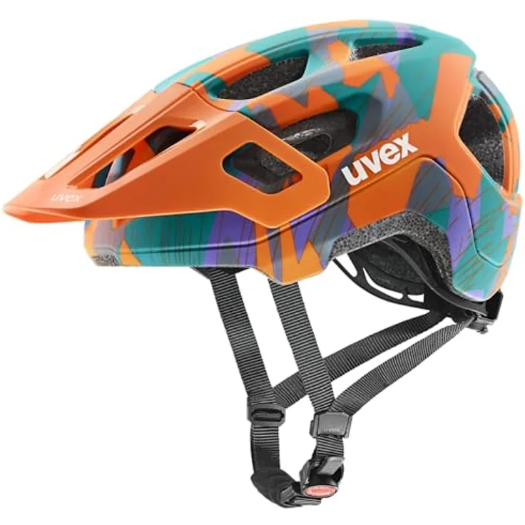 Uvex Sports react jr. Velohelm, 52-56 cm, papaya camo matt, mit Fliegengitter und Sonnenblende