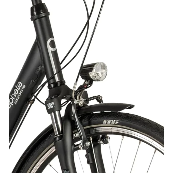 Prophete GENIESSER 500, 28 Zoll Citybike Damen mit Nexus 7 Gang Nabenschaltung, LED Beleuchtung, Nabendynamo, Rücktrittbremse und V-Bremse, Alu 50 cm, gefederte Suntour Gabel, schwarz – Bild 4