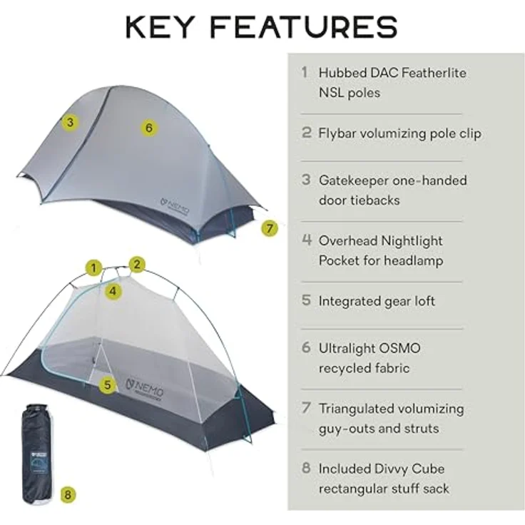 Nemo Equipment Hornet Elite OSMO 1P, Kuppelzelt für 1 Person, 0.81 kg, wetterfest mit Polyester-Überzelt und Polyamid-Innenzelt – Bild 2