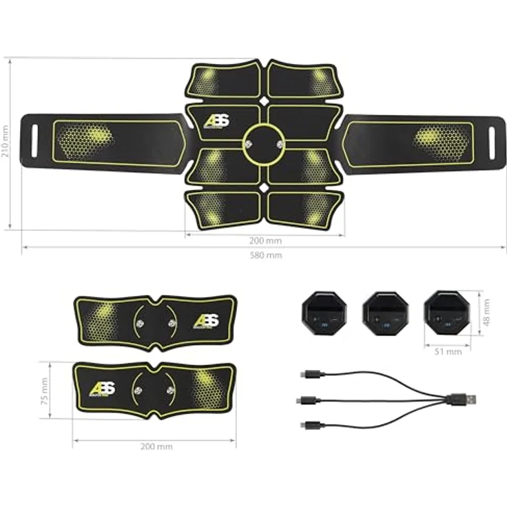 HMS ABS Master Pro Super, Bauchtrainer TENS-EMS-Gerät mit 10 Arbeitsmodi, 20 Intensitätsstufen, 3 unabhängigen Gurten für Ganzkörpertraining – Bild 6