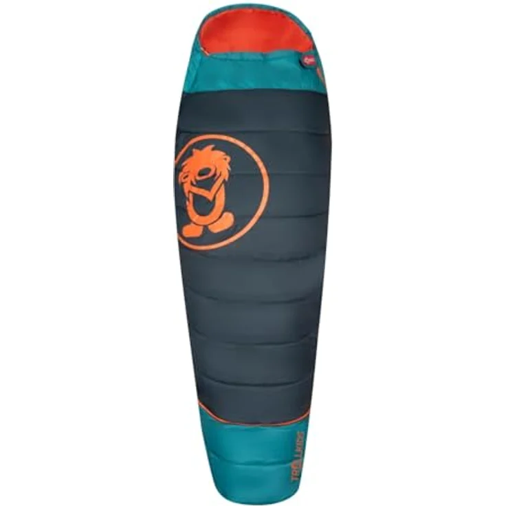Trollkids KIDS FJELL DREAMER Schlafsack, robuster Schlafsack für Kinder mit Mitwachs-Funktion, Dunkles navy/Dunkeltürkis/Glühendes Orange – Bild 1