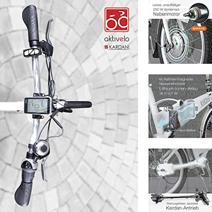 aktivelo E-Faltrad Kardanantrieb klappbar E-Bike 8,7 Ah Akku 9 Motorunterstützungsstufen, LCD-Display Alurahmen Weiß inkl. Transporttasche - Preisvergleich – Bild 5