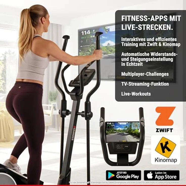 HAMMER Crosstrainer Crossfly BT, inkl. Glute Shaper, Leistungsampel, 24 Programme, Zwift & Kinomap kompatibel – Bild 3