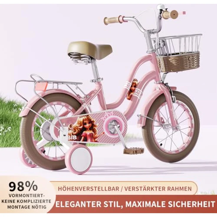 Habib Gruppe Kinderfahrrad Mädchenfahrrad mit 6-teiligem Schutz-Set, dualem Bremssystem und höhenverstellbarem Sattel, 3-8 Jahre – Bild 3