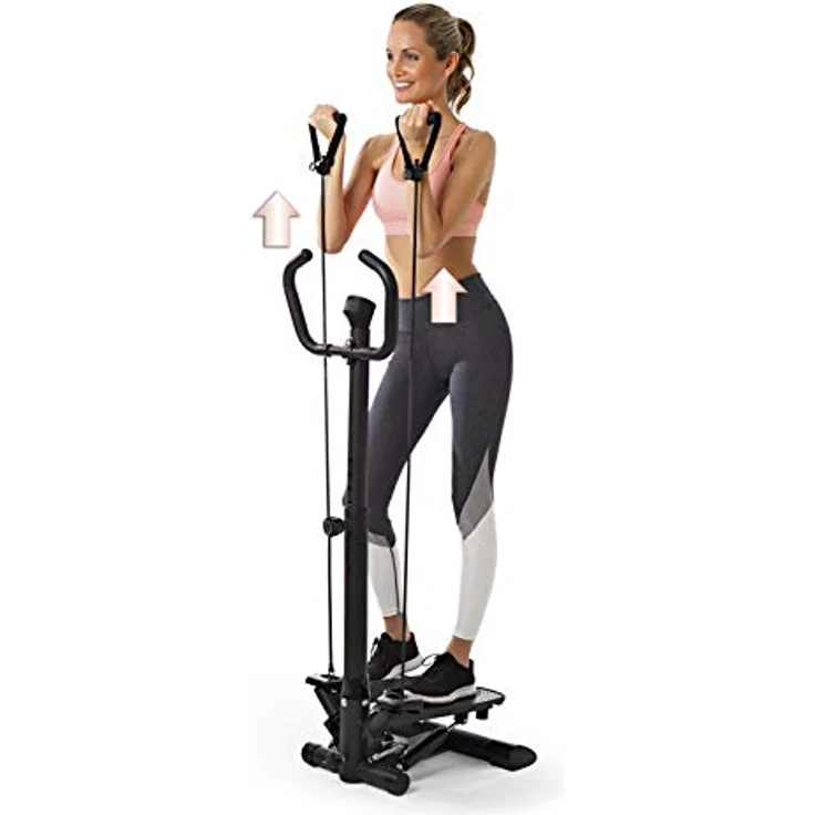 VITALmaxx Fitnesstrainer Swing Stepper mit 2 Expanderbändern | Trainiert die Beinmuskeln und fördert die Ausdauer | Höhenverstellbarer Handgriff | Max. Belastung 100 kg [schwarz] – Bild 3