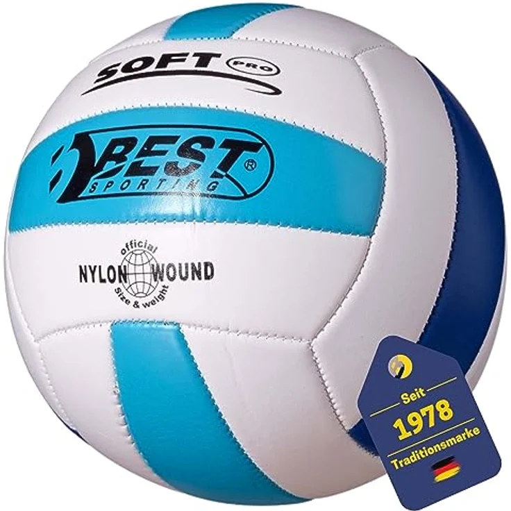 Best Sporting Volleyball Soft Pro Größe 5, weiß/gelb/rot oder weiß/hellblau/blau weiß/hellblau/blau – Bild 2