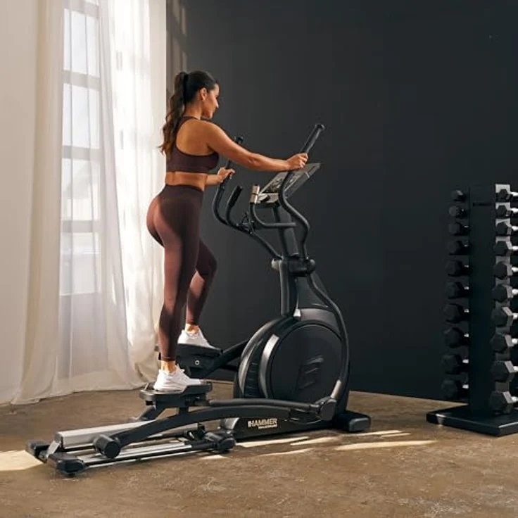 HAMMER Ellipsentrainer EL 8000 ’25, stabiler Crosstrainer mit 10,1" TFT-Touchscreen, 17 Programmen, 14 kg Schwungmasse, Pulsmessung, EU-zertifizierter Wattgenauigkeit, Heimtrainer für Fitness & Cardiotraining zu Hause – Bild 3