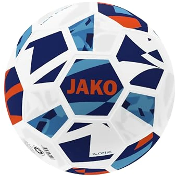 JAKO Lightball Iconic, Fußball Größe 4 (290g) mit 32-Panel-Design, weiß/Navy/Neonorange, langlebige Hybrid-Technologie – Bild 1