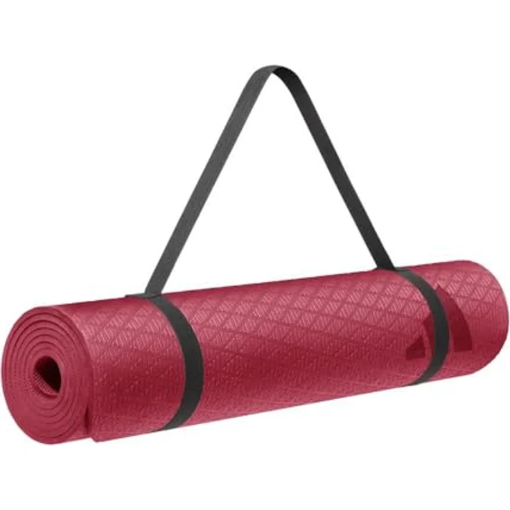 adidas Yogamatte, 6 mm dick, burgunderrot, mit rutschfester Oberfläche und Tragegurt, aus 50 % recycelten Materialien – Bild 5