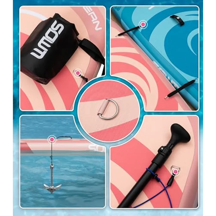 COIL Aufblasbares SUP-Board Set, Stand Up Komplettset mit wasserdichter Handytasche, stabil, leicht, inkl. Paddel und Pumpe, Pfirsich, 320x84x15cm – Bild 3