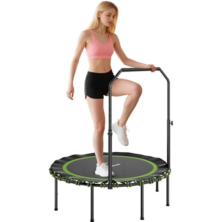 SPORTNOW Fitness Trampolin Ø114 cm, klappbar mit 5 verstellbaren Handgriffstufen, leisen Gummiseilen und stabilem Stahlrahmen für Indoor und Outdoor Jumping – Bild 1