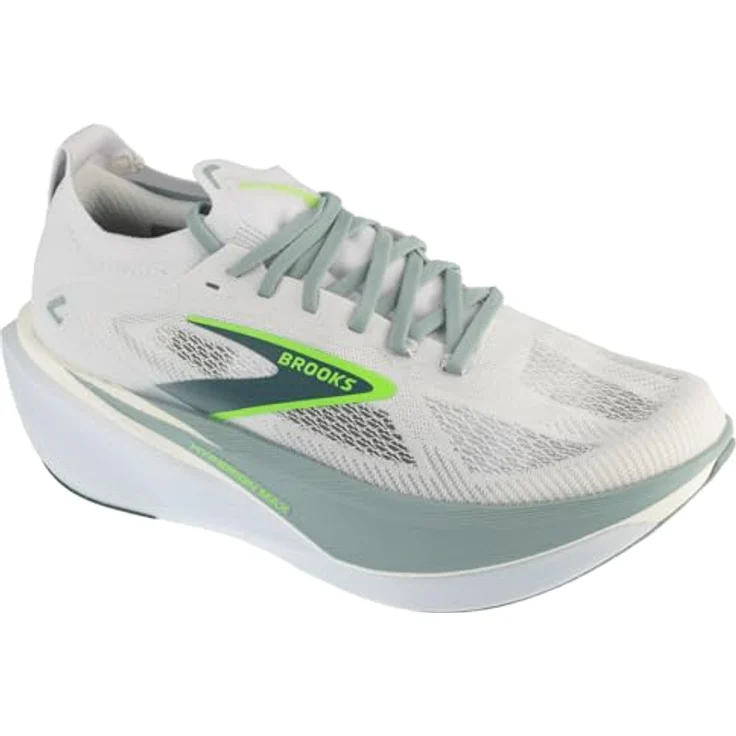 Brooks Hyperion Max 3, Laufschuhe mit atmungsaktivem Mesh, sockenähnlichem Schaft, weiß/grün, 10.0 – Bild 2