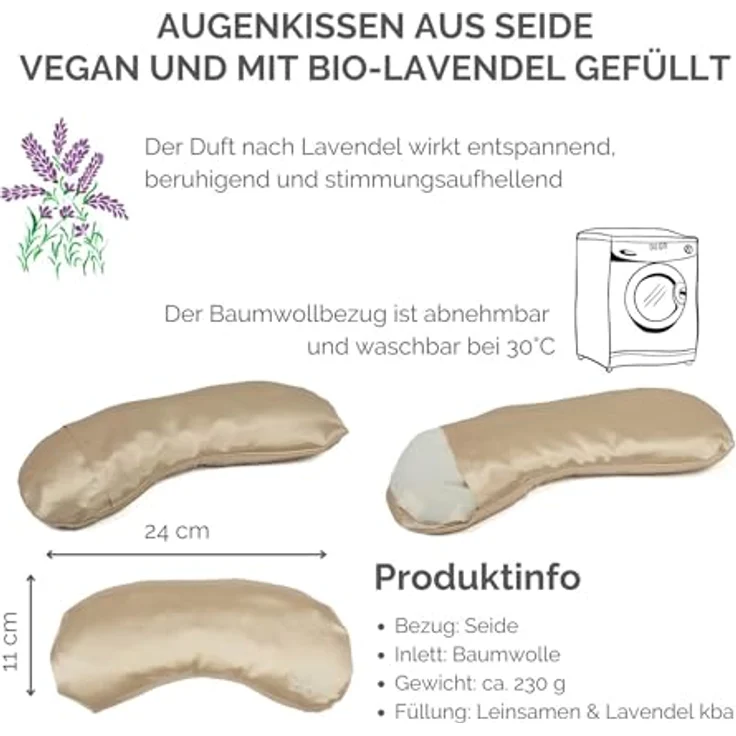 Bodhi Weiches Augenkissen mit Lavendel-Leinsamen-Füllung | Augenmaske für Yoga, Entspannung & Meditation | Seide, beige – Bild 4