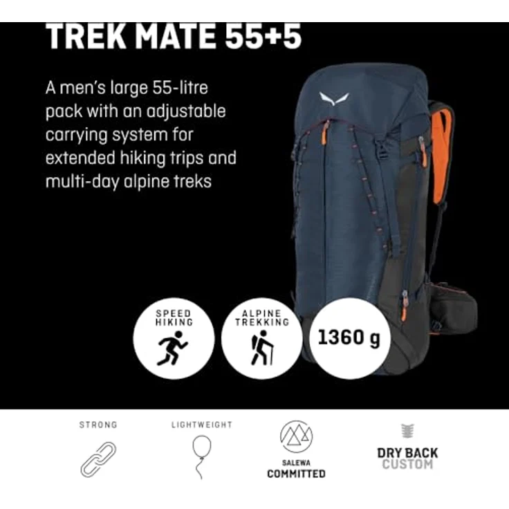 Salewa Trek Mate 60L Rucksack, 76 cm, grau, 100% Polyester, ideal für Wandertouren – Bild 2