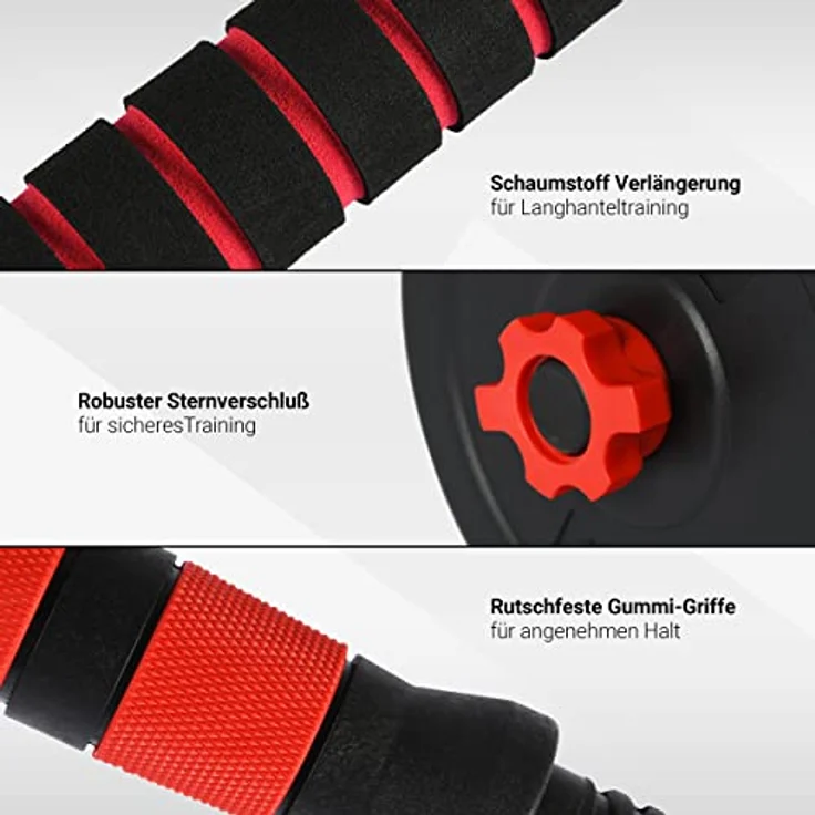 MSPORTS Hantelset Premium 2in1 - Kurzhanteln + Langhanteln verstellbar 20, 30 oder 40 kg - Hanteln Set Dumbbell mit Verbindungsstahlrohr und Gewichten (30 kg) – Bild 5