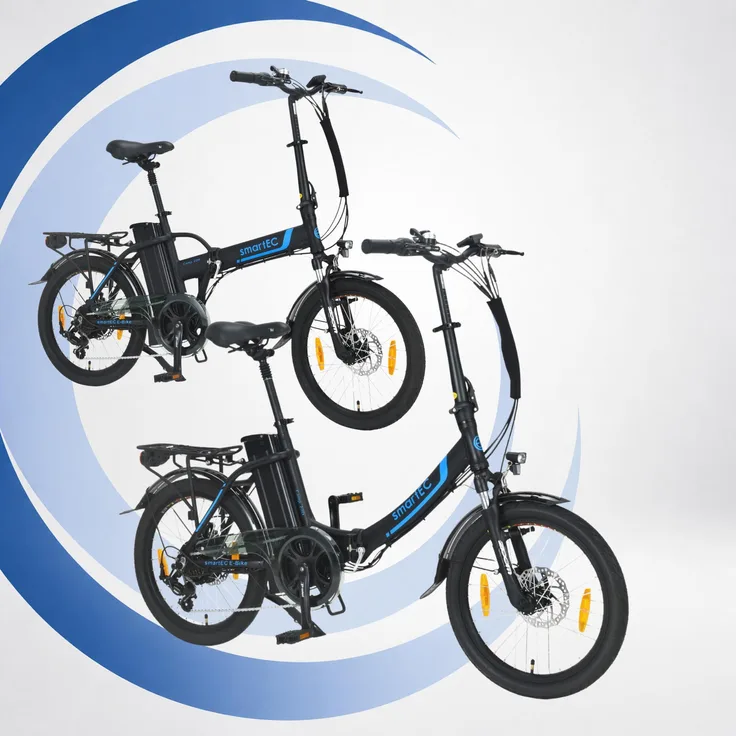 smartEC Camp-20D & 20H Falt Pedelec/E-Bike 20 Zoll, 250W Motor, bis zu 100 km Reichweite, Schwarz, 2er Set