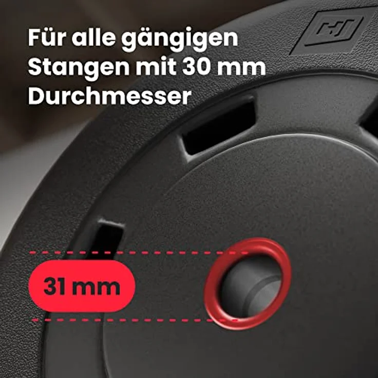 Hop-Sport Hantelset 58 kg, 1x Langhantel, 2X Kurzhanteln, Hantelscheiben 30 mm: 6x5 /4x2,5 /6x1,25kg – Bild 5