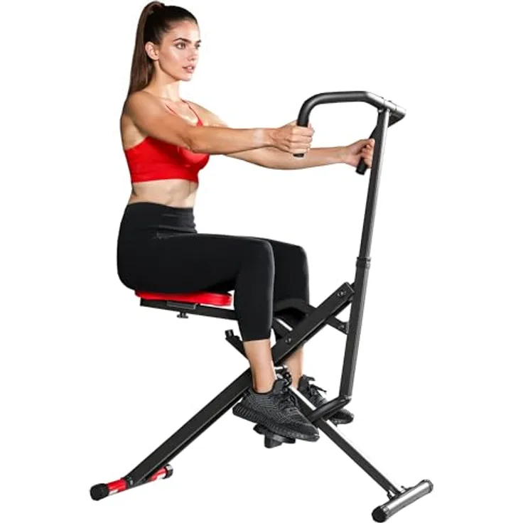 SPORTNOW Total Power Body Crunch Heimtrainer mit verstellbarem Sitz, klappbar und kompakt, 100 kg belastbar, für Brust, Bauch, Gesäß, Beine und Arme, rot