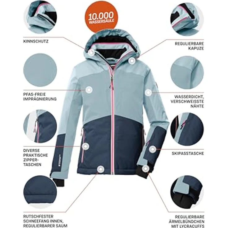 Killtec Ksw 196 Grls Ski Jacke, wasser- und winddicht mit 10.000 mm Wassersäule, hell rauchblau/nachtblau, Größe 176 – Bild 5