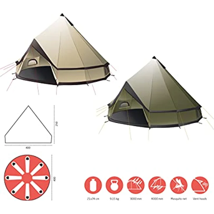 Grand Canyon Indiana Zelt, Oliv, 8 Personen - Robustes Zelt für verschiedene Outdoor-Aktivitäten – Bild 2