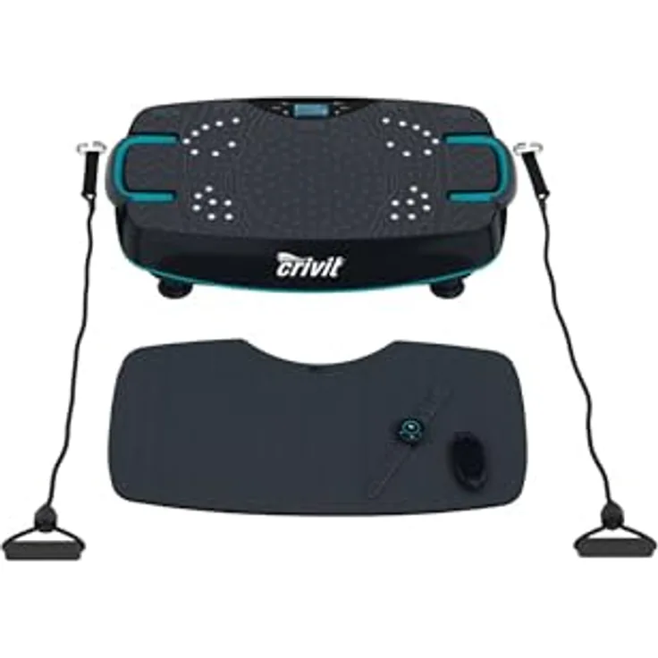 CRIVIT Sport Vibrationsboard Vibrationsplatte Fitness Trainer Plus, 6 Trainingsprogramme, stabiler Metallrahmen, max. 130 kg, mit 2 Expandern und Fernbedienung