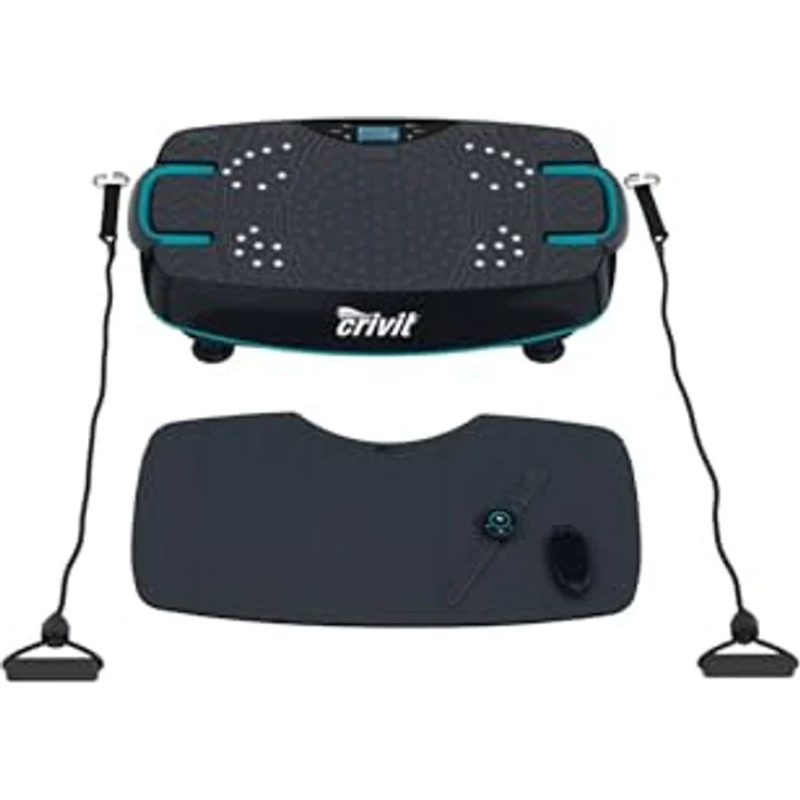 CRIVIT Sport Vibrationsboard Vibrationsplatte Fitness Trainer Plus, 6 Trainingsprogramme, stabiler Metallrahmen, max. 130 kg, mit 2 Expandern und Fernbedienung – Bild 1