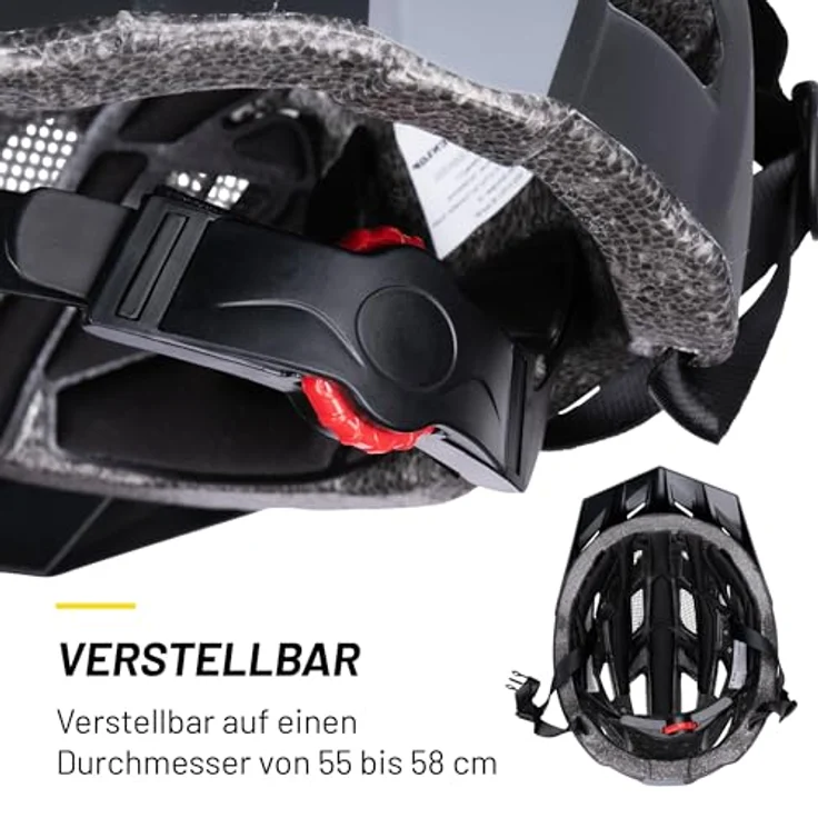Dunlop Fahrradhelm M mit verstellbarem Umfang 55-58 cm, LED-Beleuchtung mit 3 Lichtmodi, schwarz – Bild 5